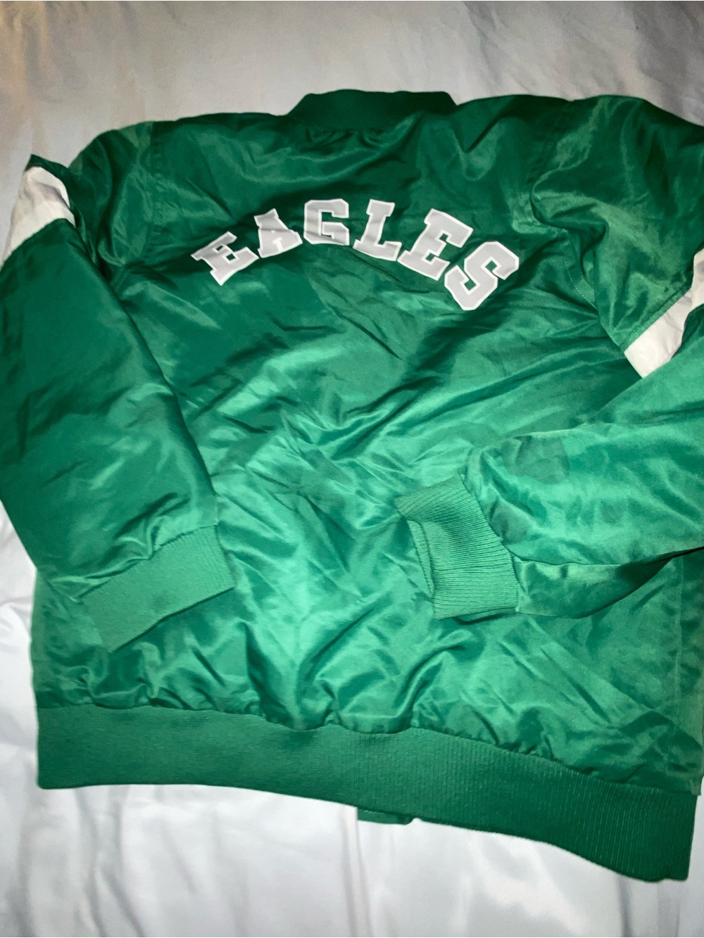 Philadelphia Eagles Green Satin Bomber Jacket young teen size M L